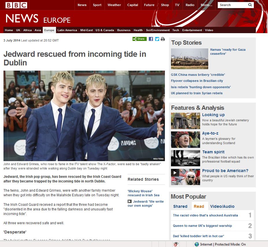 Skerries Coast Guard Jedward Rescue BBC NEWS