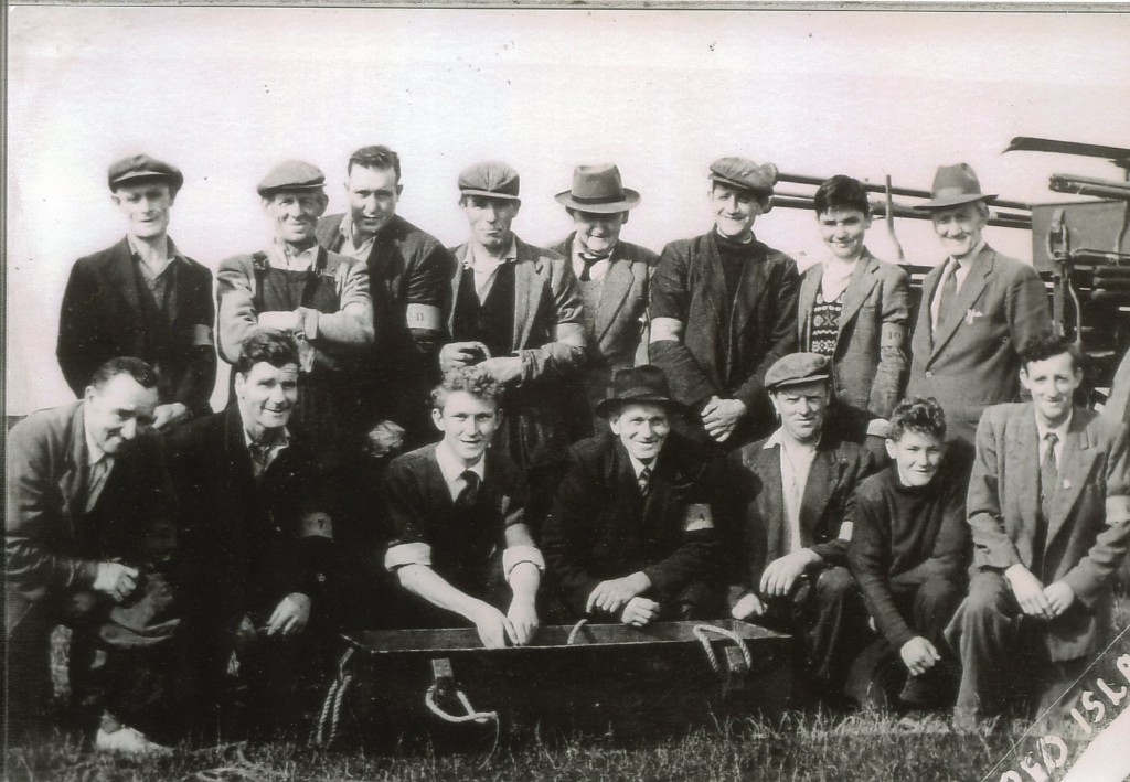 Skerries Coast Guard - Training Exercise at Red Island - 1958 Back row (L-R): John Joe McGuinness, Walter Howlett (No. 1 Man), Mattie O'Hara, J McQuaine, Tommy Boylan, Jimmy Manson, Jack Beggs, CG Instructor. Front rom (L-R): Jem Dillon, John Guildea, Seamus Hand, Jem Seaver, Larry Davey, John Hand, Francie Grimes.