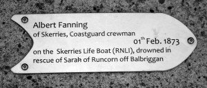 Memorial to Albert Fanning, Skerries Coast Guard boatman, on the Skerries Sea Memorial Pole at Red Island